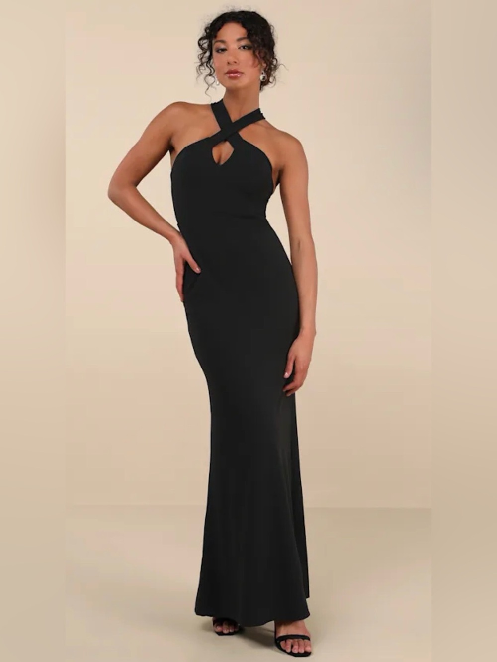 Lulus Keep You Enchanted Black Cutout Halter Mermaid Maxi Dress